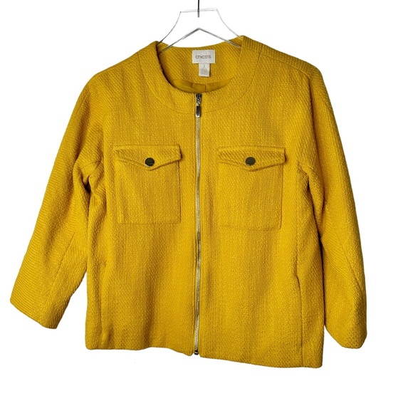 NWT Chicos Textured LS Jacket Glistening Yellow Medium/8 - Picture 4 of 13
